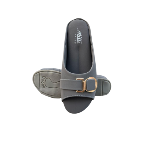 Grey Buckle Strap Comfort Slippers for Women