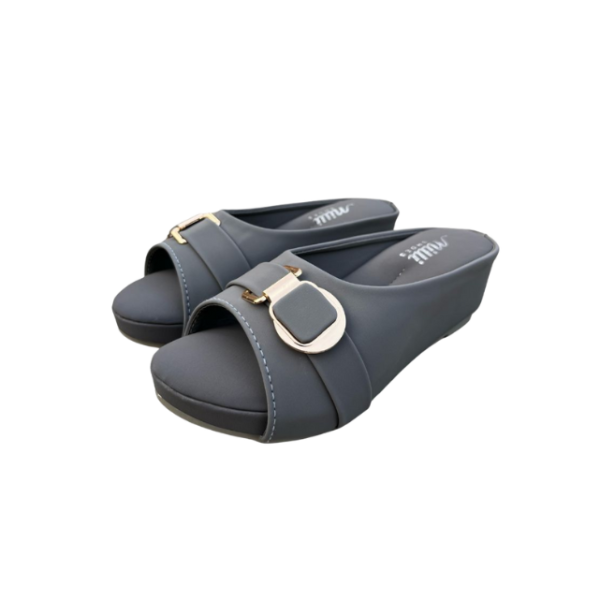 Grey Buckle Strap Comfort Slippers for Women - Image 3