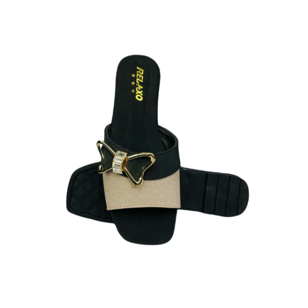 Glitter Strap & Butterfly Accent Flat Slippers