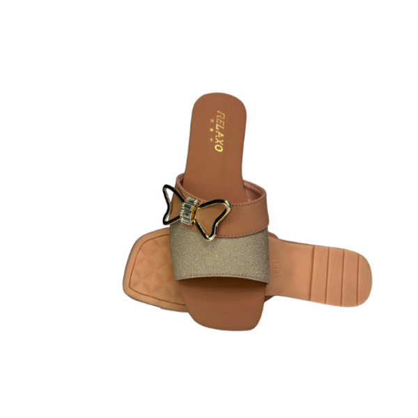 Glitter Strap & Butterfly Accent Flat Slippers