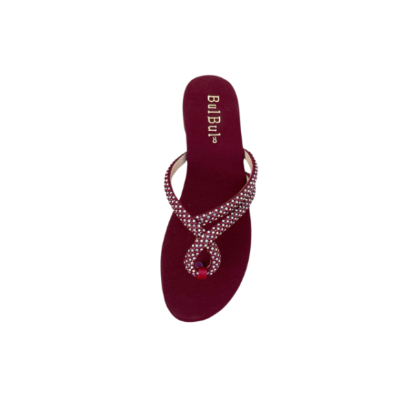 Maroon Crystal Slip-On Flat Slippers - Image 2