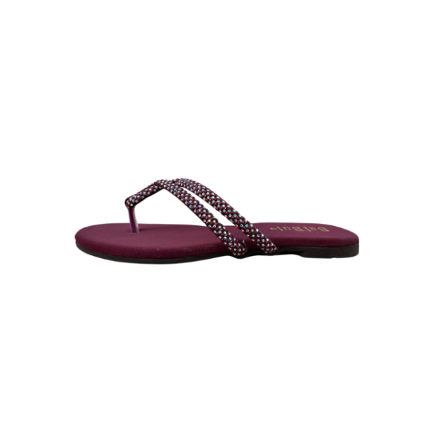 Maroon Crystal Slip-On Flat Slippers - Image 3