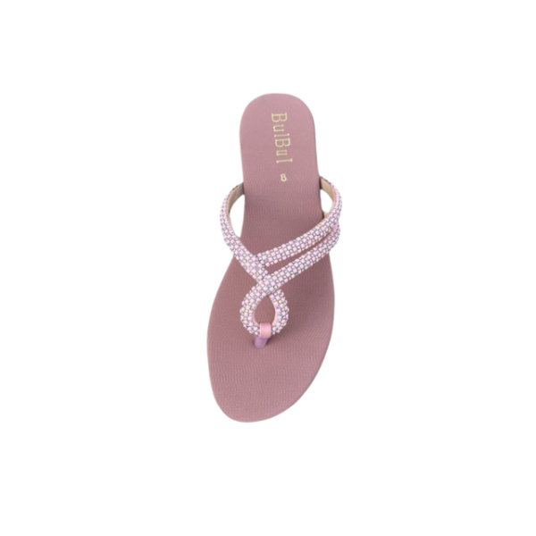 Peach Crystal Slip-On Flat Slippers - Image 3