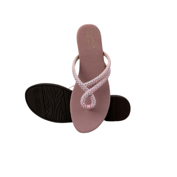 Peach Crystal Slip-On Flat Slippers