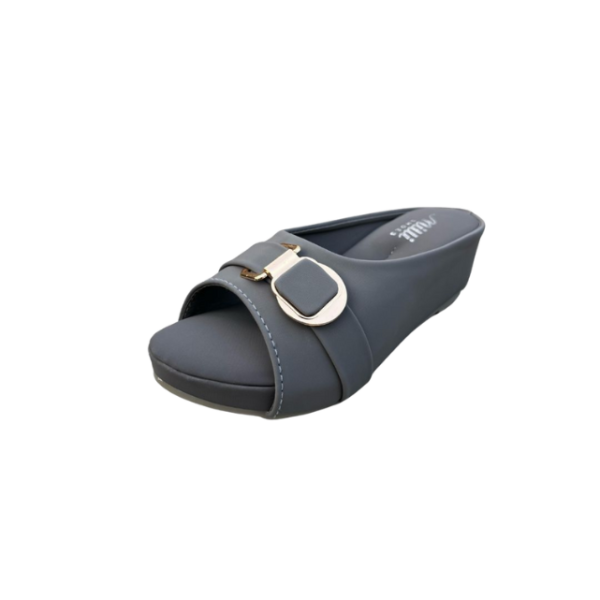 Grey Buckle Strap Comfort Slippers for Women - Image 2
