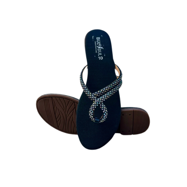 Black Crystal Slip-On Flat Slippers