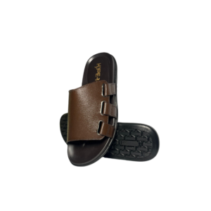 Brown Double Buckle Leather Slippers