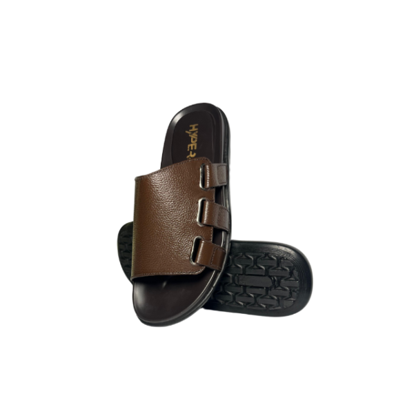Brown Double Buckle Leather Slippers