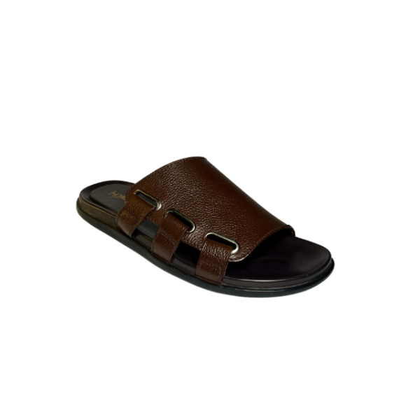 Brown Double Buckle Leather Slippers - Image 3