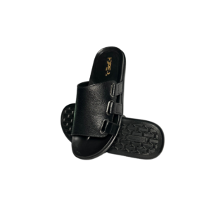 Black Double Buckle Leather Slippers