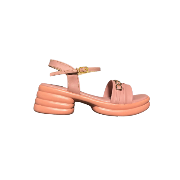 T Pink With Golden Strap Sandals - Image 2